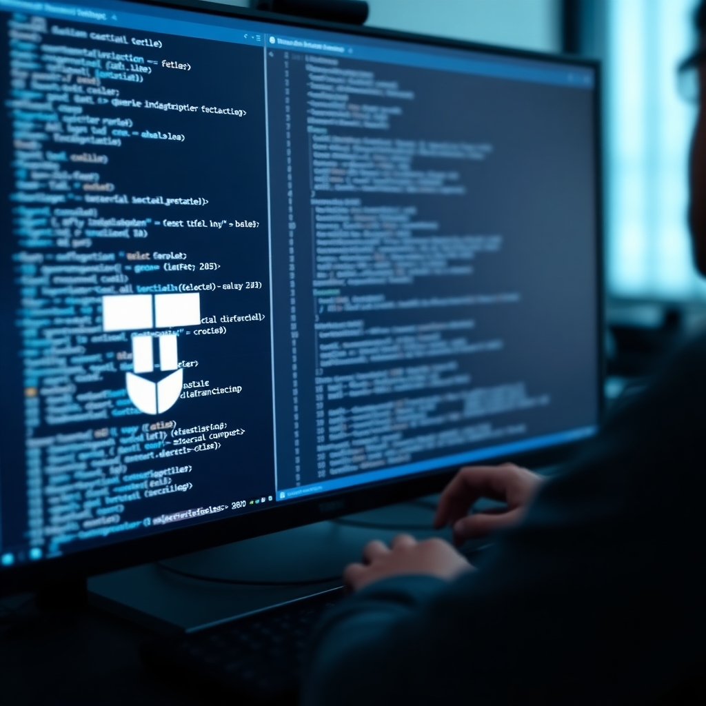 A photorealistic image depicting a developer working on a computer with lines of clean, well-documented code displayed on the screen. The taaac logo is subtly integrated into the code editor. 8k resolution, clear focus.