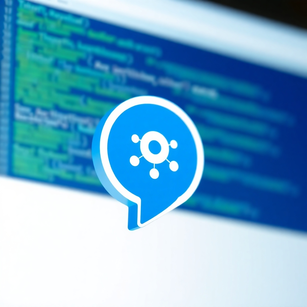 A photorealistic image showcasing the WebRTC logo (a stylized speech bubble connected to a network icon) overlaid on a clean, modern web browser interface. The background subtly displays lines of code, hinting at the technology's foundation. The color scheme is predominantly blue and white, with subtle hints of green to represent open-source nature. The lighting is soft and diffused, emphasizing the clarity and simplicity of WebRTC. Camera angle: Medium shot, slightly angled to provide depth. This is in 8k resolution, detailed and sharp.